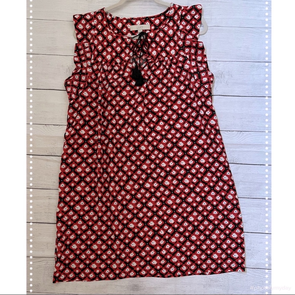 LOFT Red and Black Floral Blouse